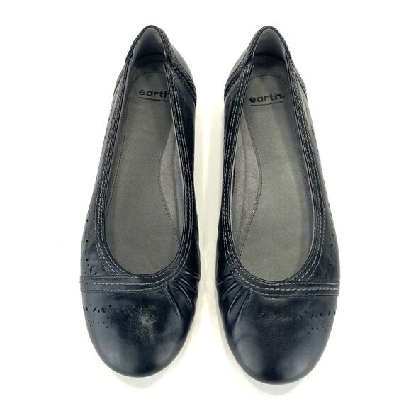 Earth Vista Nova Ballet Flat Shoes Size 10 Black Perforated Leather Breathable - Picture 4 of 16